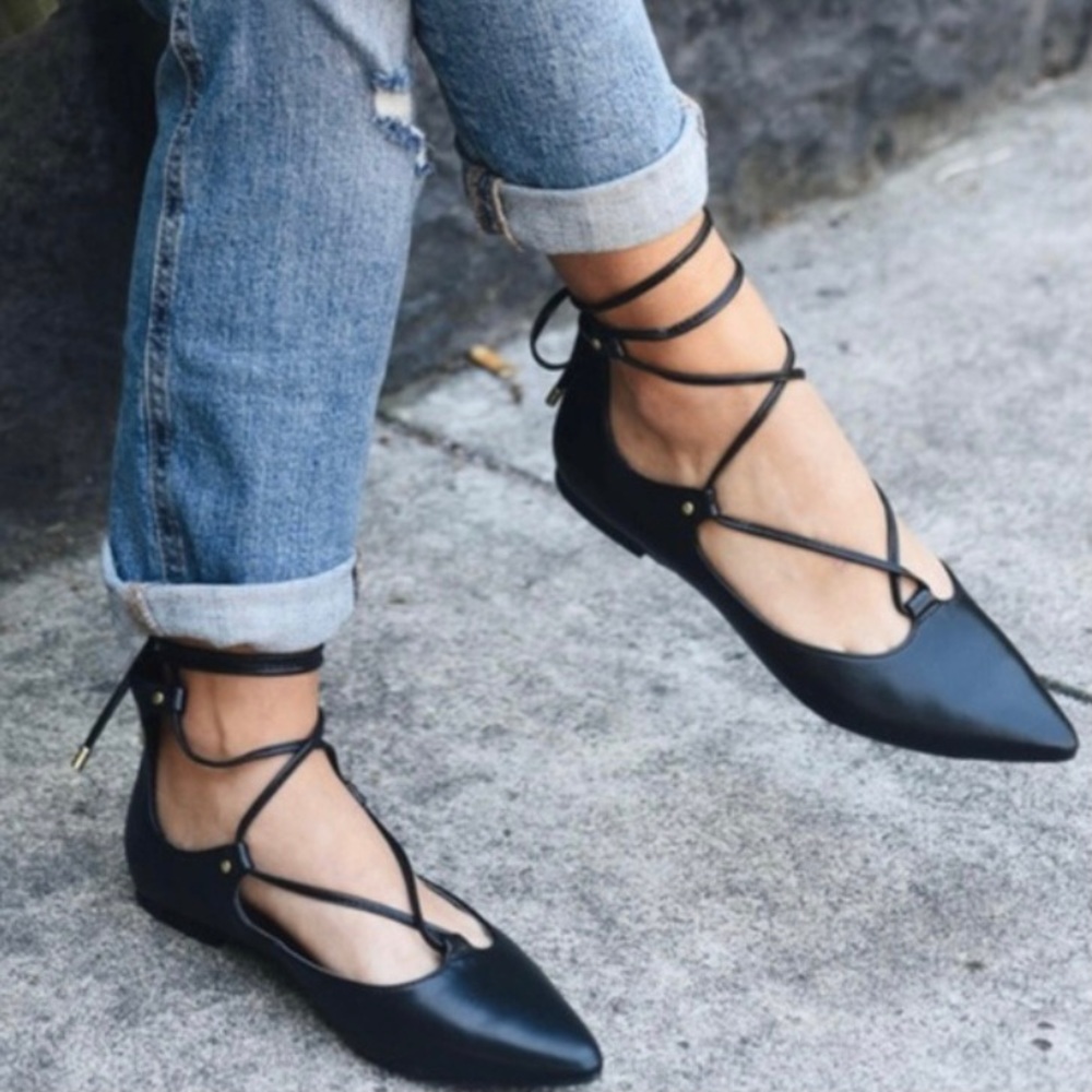 Old Navy Lace Up Black Ballet Flats Sz 7